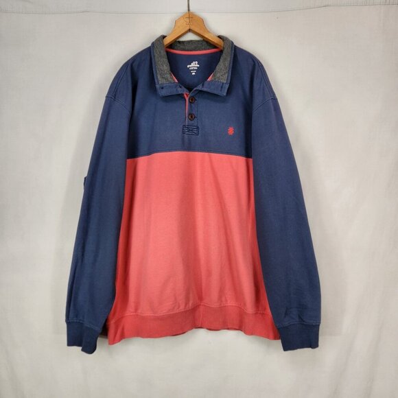 Izod Saltwater Pullover 1/4 Button Sweatshirt Mens Sz 2XL Colorblock Cotton/Poly - Picture 1 of 6